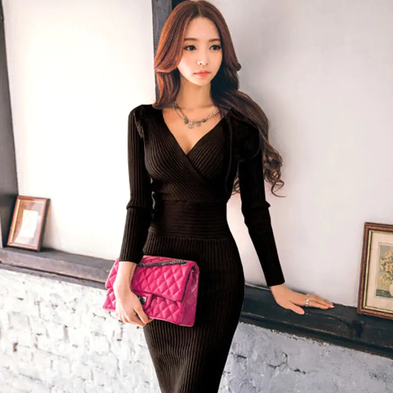 Sexy long sleeve knitted dress