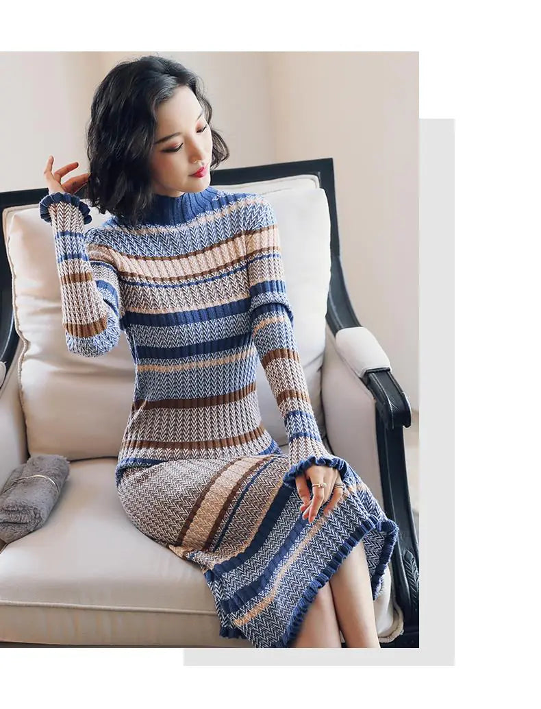 long sleeve knitted turtle neck dress