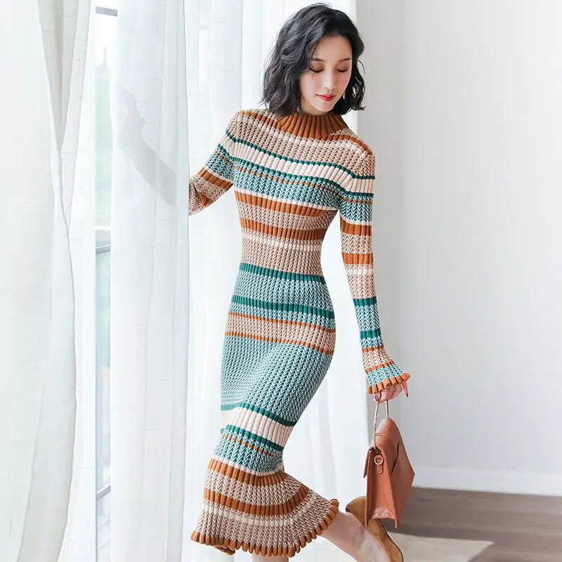 long sleeve knitted turtle neck dress