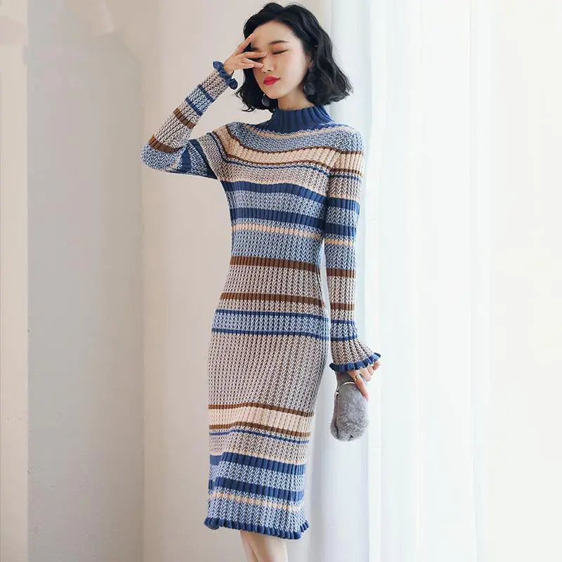 long sleeve knitted turtle neck dress