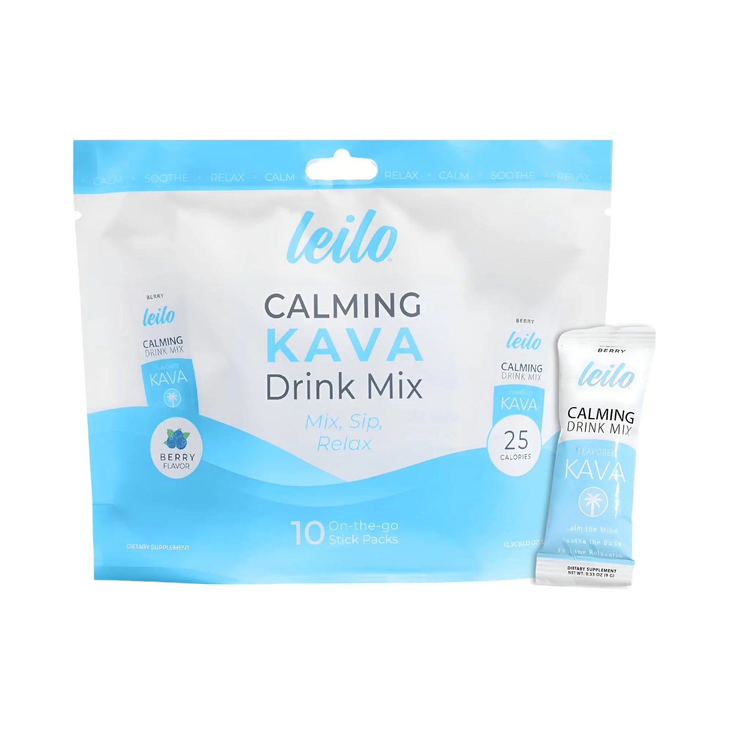 LEILO Calming Kava Drink Mix | Berry Flavored powder to Support Relaxation | Non-Alcoholic/Adaptogen Mocktail Mix | (10 Ct./Servings)