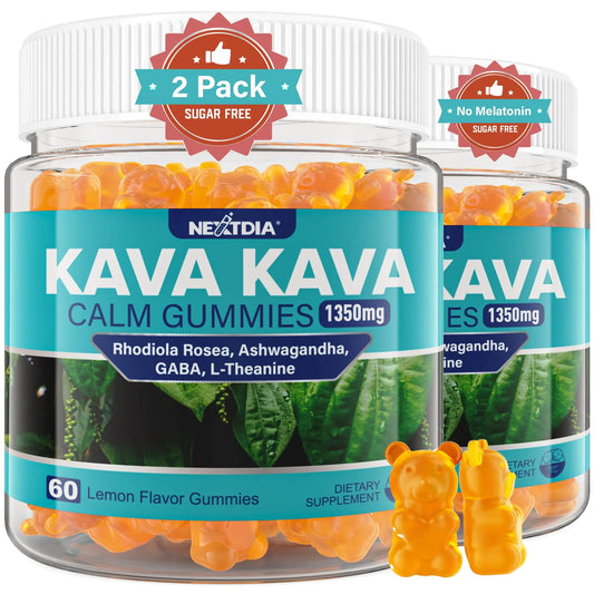 Kava Kava Gummies Sugar Free Calm Gummies w/Rhodiola Rosea Ashwagandha L-Theanine GABA Melatonin-Free Kava Blend for Relaxation Calm and Focus - Alternative to Kava Powder Capsules Vegan 120 Ct