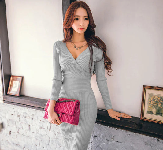 Sexy long sleeve knitted dress