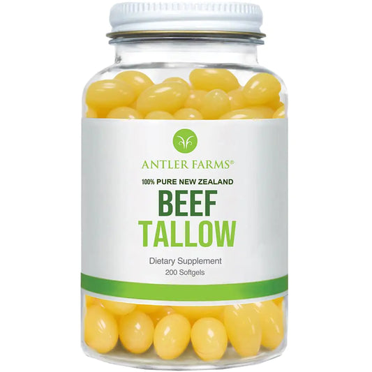Antler Farms – 100% Pure New Zealand Beef Tallow - Grass Fed Pasture Raised Top Grade Purified And Filtered Natural Beef Tallow - 200 Softgels 500mg