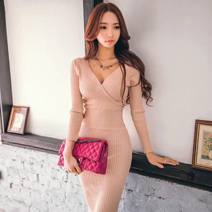 Sexy long sleeve knitted dress