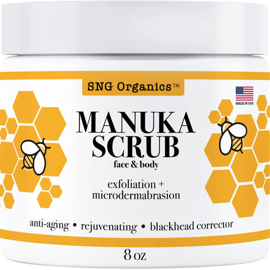 Manuka Honey New Zealand Body Scrub - Deep Pore Microdermabrasion Exfoliating Body Scrub - Blackhead Remover Moisturizing Body Exfoliator for Anti-Aging & Acne