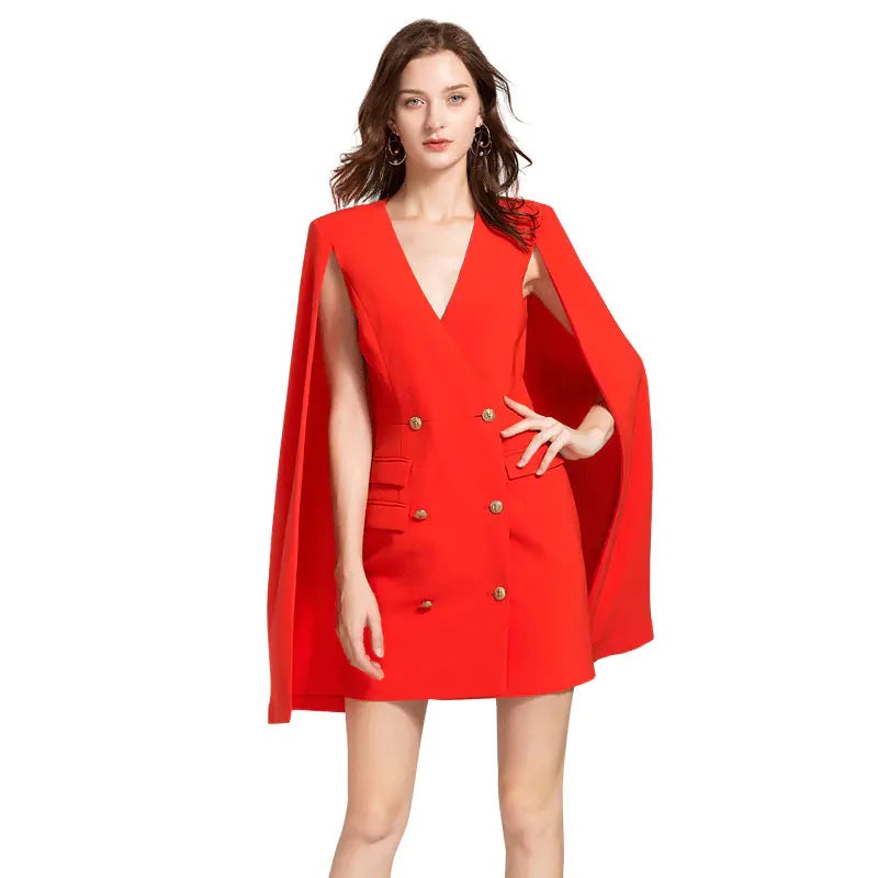 Suit Dress, V-Neck Dress, Cape Dress - Office attire