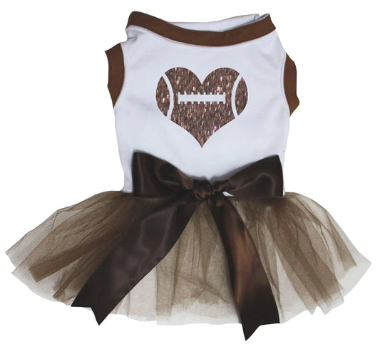 Petitebella Rugby Heart Puppy Dog Dress (White/Brown-1 X-Large)