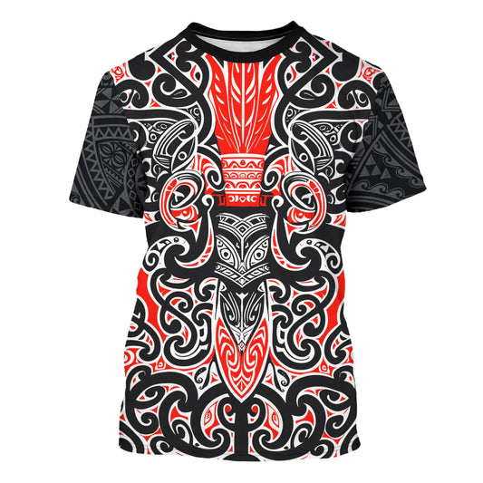 Maori Rugby Tattoo T-Shirt Novelty Printed New Zealand Tee Crewneck Short Sleeve Casual Sports Tops for Men and Women Red